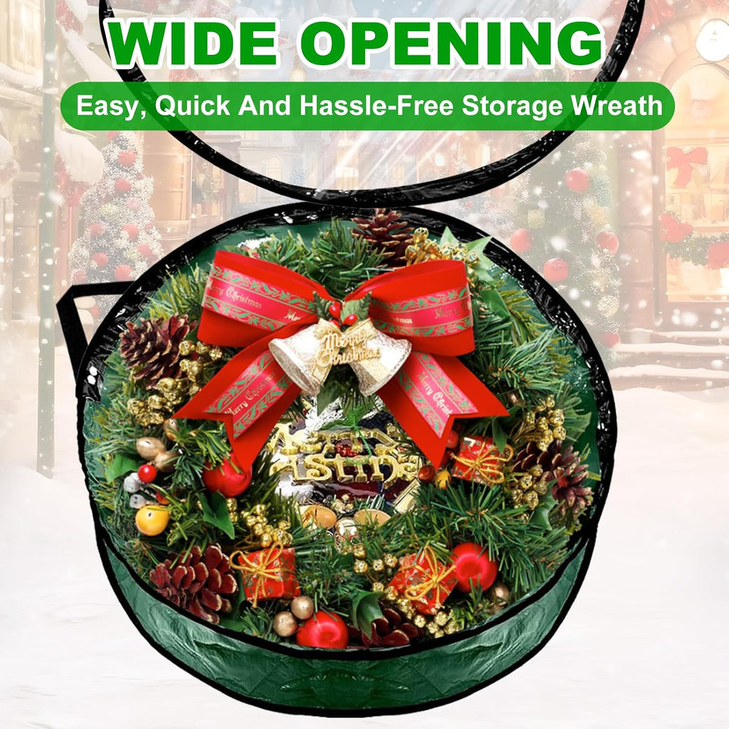6 PCS Clear Wreath Storage Bag, 24x8 Inch Christmas Wreath Storage Container, PVC+PE Wreath Protector with Handle for Xmas Holiday Seasonal Wreath Garland (3 Green+3 Red)