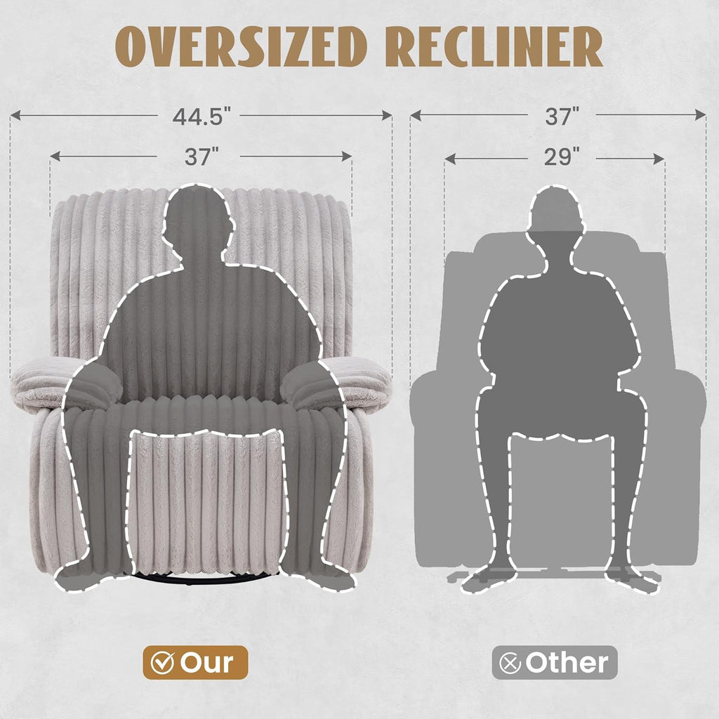 Swivel Rocking Recliner Chair, Comfy Corduroy Nursing Chair | Adjust Armrest, Big and Tall