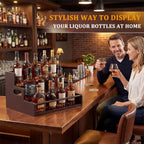 Bamboo Liquor Bottle Display Shelf, 3 Tier Coffee Syrup Rack Organizer, Countertop Liquor Stand for Home Bar, Dark Brown