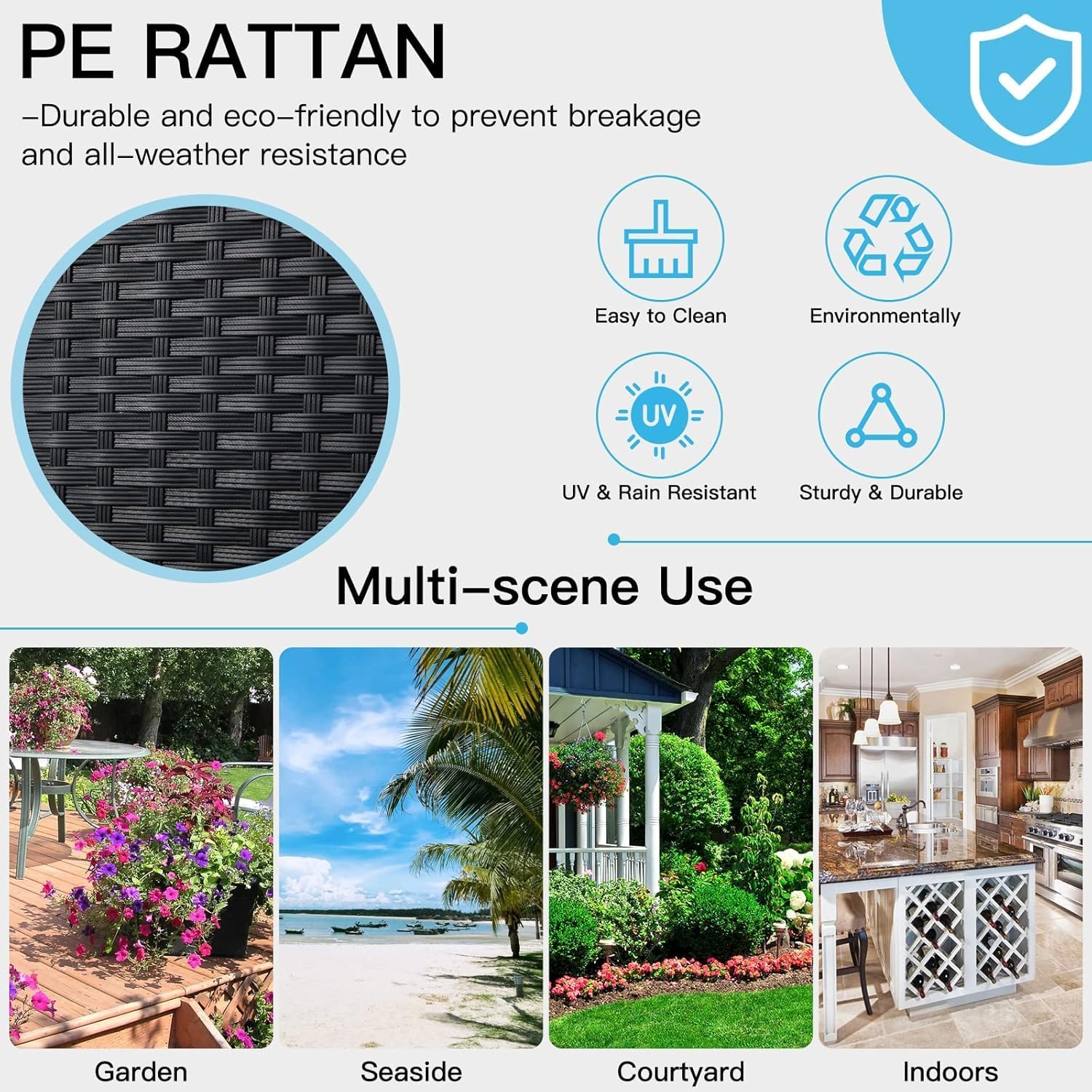 ECOTOUGE Outdoor Bar Stools Set of 4, Wicker Woven Patio Stools & Patio Bar Chairs with Seat Cushion and Cozy Footrest, Rattan Furniture Armless Counter Height for Pool Lawn Porch Backyard, Black