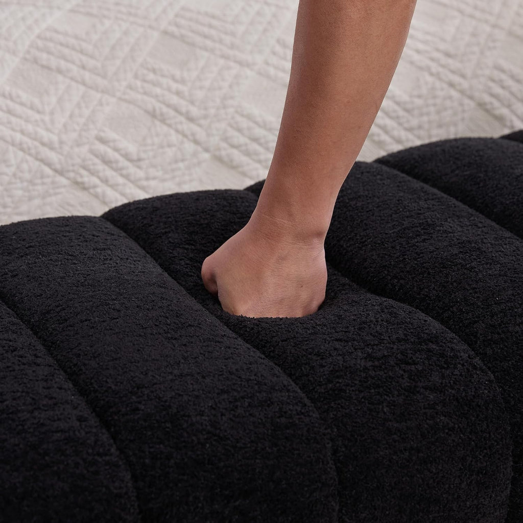 Sophisticated 69.7” Wide Black Upholstered Armless Bed Bench, Modern Channel Tufted Couch Daybed Chaise, Chic Ottoman Foot Stool for Living Room & Bedroom!
