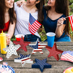 6 PCS 4th of July Wooden Signs, Red White Blue 4th of July Decorations, Star-Shaped 250th Anniversary Patriotic Decor, Independence Day Wood Centerpieces for Tables Shelf Tray Memorial Veterans Day