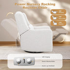 Power Nursery Rocking Chairs Set of 2, Skin-Friendly Teddy Fabric Nursery Recliner Chair Swivel Gilder, Power Nursing Chair for Adults with Waist Pillow, USB Charging,Beige