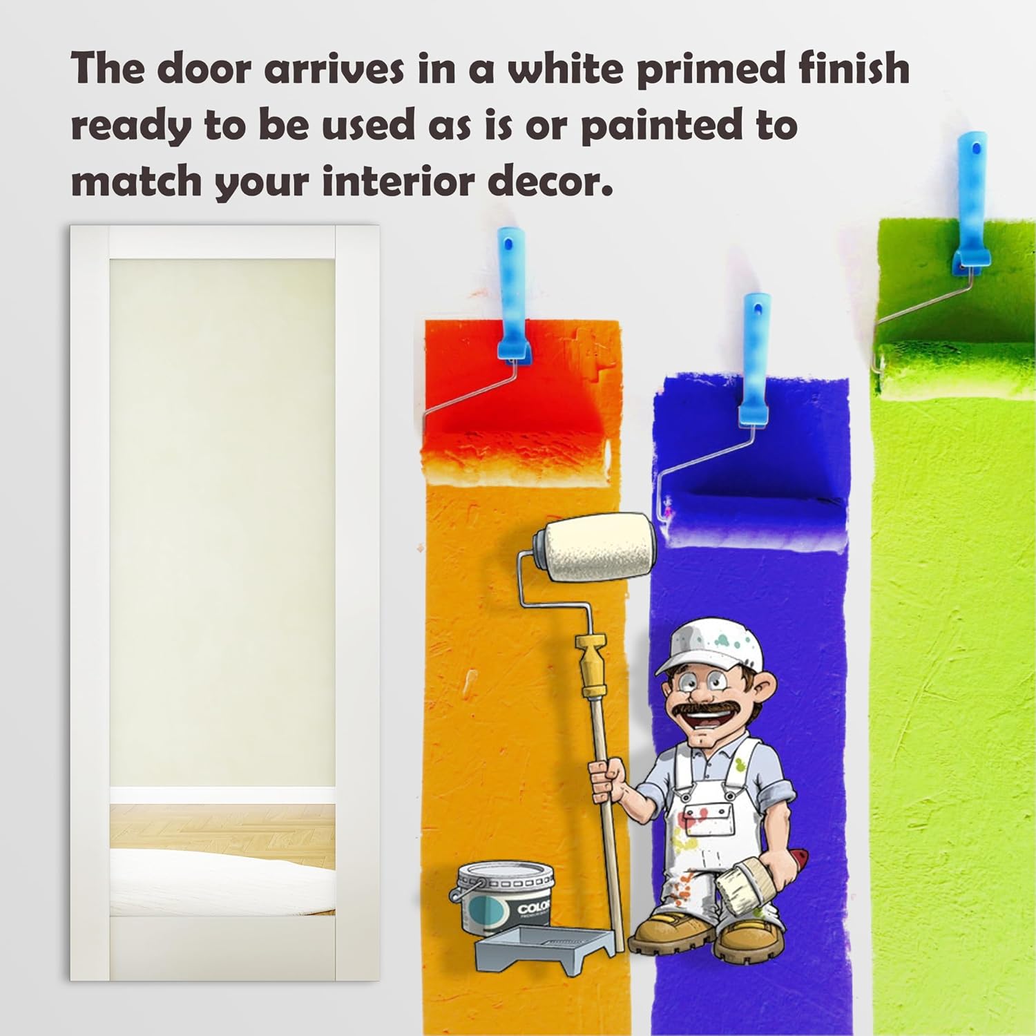 18" x 80" Pantry Door with Prehung Door Jamb, Right-Handed Interior Door, 1-Lite Mirror, White MDF with Hardware Kit