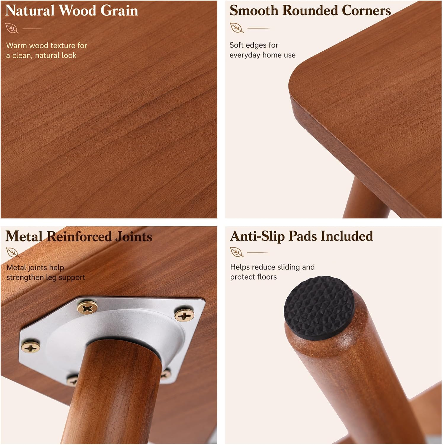 9.5 Inch Small Wooden Stool, Natural Wood Foot Stool with Non Slip Pads, Compact Square Stool for Bathroom Bedroom Entryway Plant Stand Shoe Changing