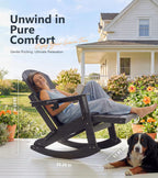 PASAMIC Adirondack Rocking Chairs Set of 2, Foldable All-Weather HDPE Patio Rockers with Retractable Ottoman & Cup Holder, Outdoor Chairs for Porch Backyard Pool Garden Balcony, Jet Black