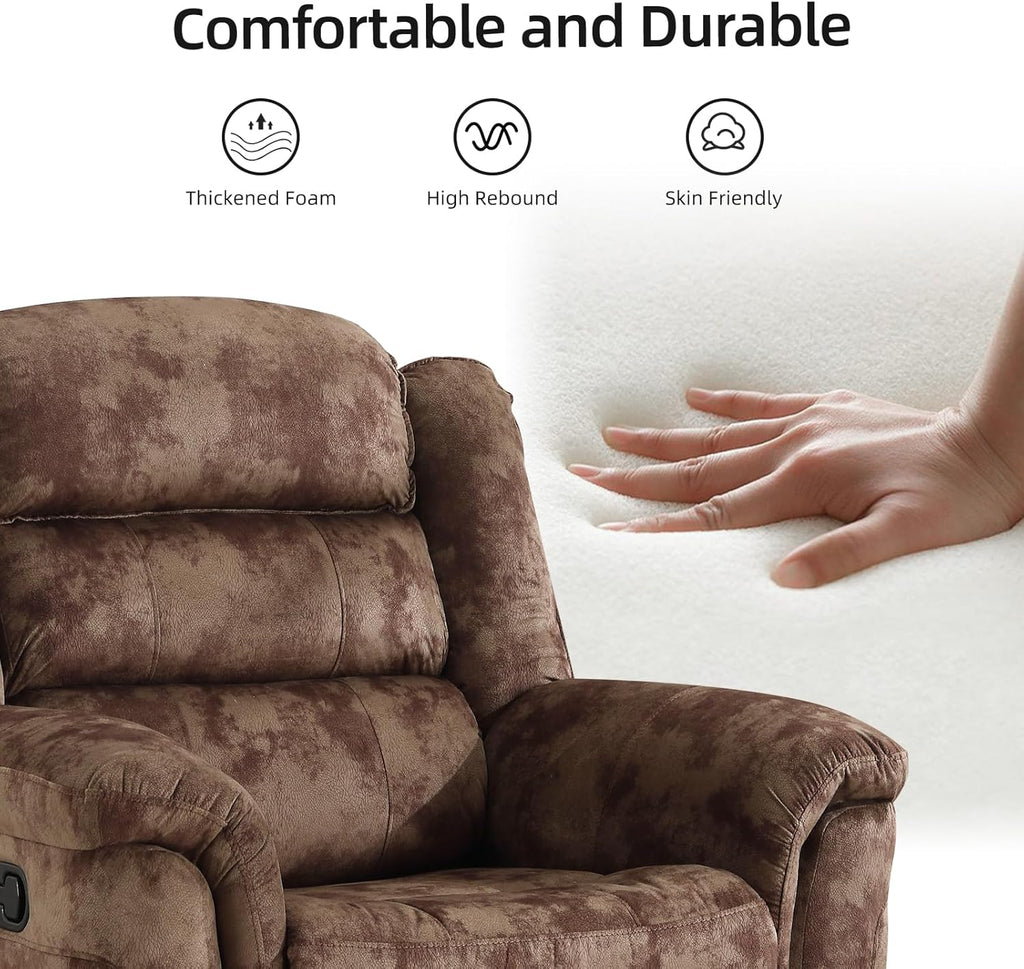 EBELLO Manual Recliner Chair, Soft Fabric Recliner Sofa with Overstuffed Armrest and Backrest for Living Room, Bedroom, Brown
