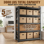 5 Tier Metal Bookshelf with Anti-Drop Fence, 72" H Adjustable Tall Bookcase, Heavy Duty 3000 LBS Modern Deep Book Shelf, Bolt-Free Storage Shelves for Living Room, Home Office, Garage