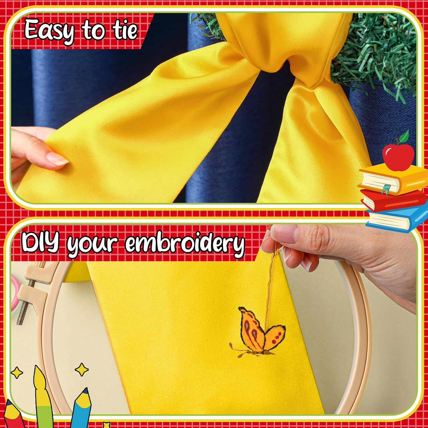 Back to School Pencil Wreath Sash for Front Door Yellow Teacher Appreciation Door Pencil Monogram Satin Wreath Sash for Party Supplies