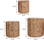 JONATHAN Y Zaria Water Hyacinth and Iron 3-Piece Nesting Table for Living Room with Drum Silhouette, Coastal Round Handwoven Side Tables, Natural TBL2503A-3SET