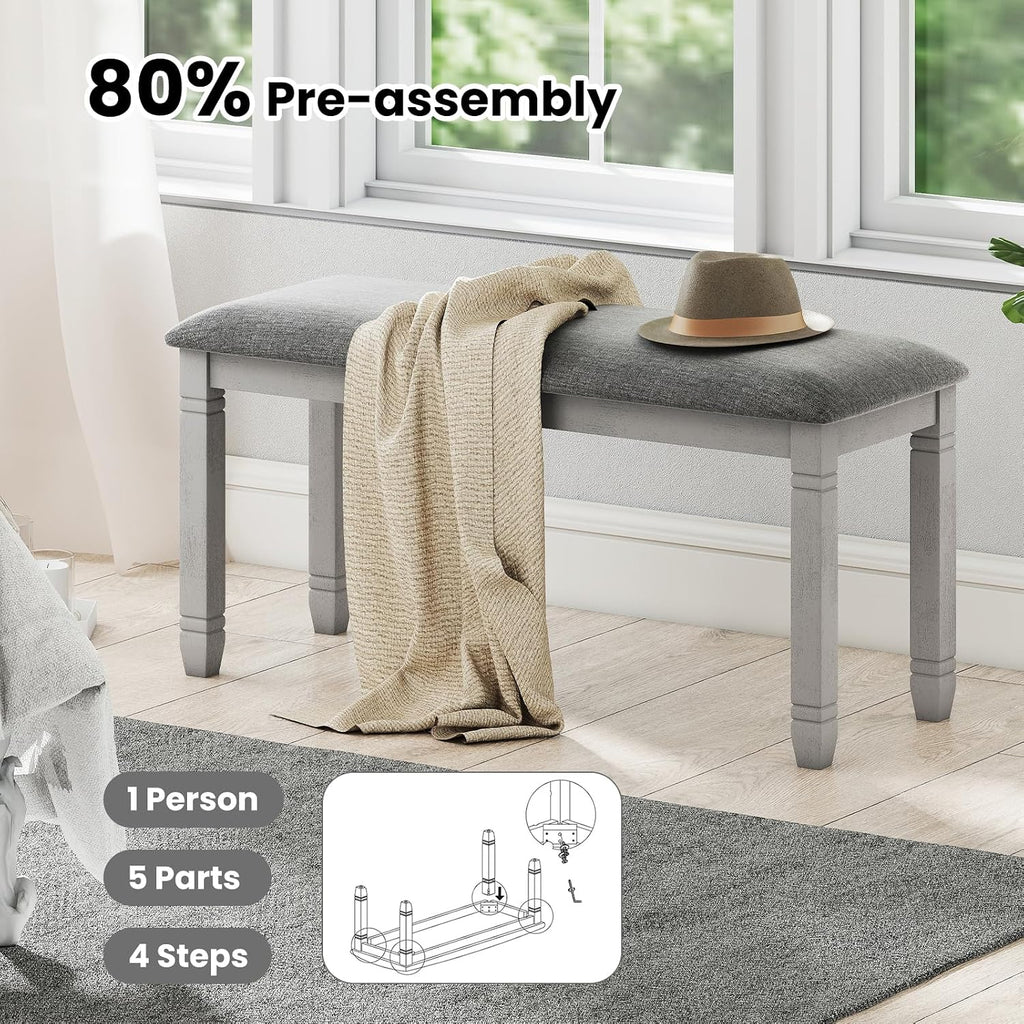Giantex Upholstered Dining Bench with Padded Seat, Solid Wood Legs, Load 800 lbs, 40.5"x16"x20", Entryway Shoe Rack Bench for Kitchen, Dining Room, Living Room, Bedroom, End of Bed, Hallway (Grey,1)