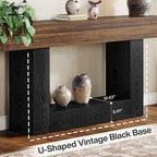 Tribesigns 63" Console Table, Farmhouse 2-Tier Entryway Table with U-Shaped Base, Narrow Long Wood Behind Couch Table for Living Room, Hallway, Foyer, Dark Brown & Black