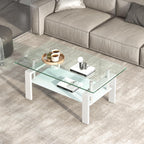 Tempered Glass Coffee Table Set of 3 Coffee Table and End Tables Set,Living Room Tables Set,Coffee Table & Side Table Set of 2,Glass Table Top,Metal Legs (White)