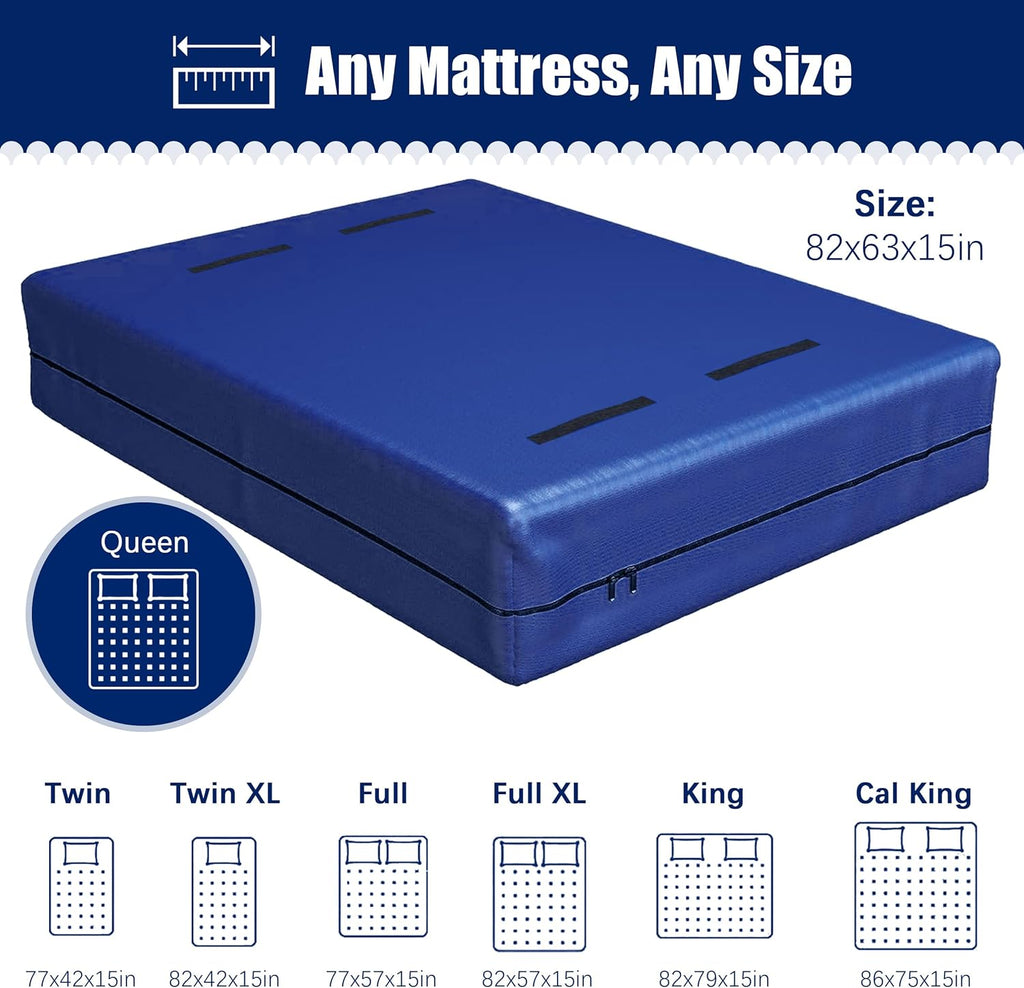 Cosy Family Mattress Bags for Moving with 8 Handles - 170GSM Extra-Thick Mattress Bag for Moving Supplies - Reusable Mattress Cover Protector Storage with Zipper - Queen Size - Blue