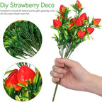 Veemoon 6 Pcs Artificial Strawberry Stems, 10.61 Inch Fake Red Berry Branches Plastic Fruit Picks, Faux Plants Floral Arrangement Centerpieces for Home Kitchen Vase Wreaths Summer Party Decor
