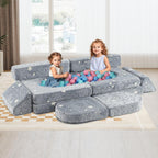 INFANS Modular Kids Play Couch, 10PCS Fluorescent Toddler Creative Sectional Fort Building Sofa for Playroom, Bedroom, Children Convertible Soft Foam Furniture Playset Floor Cushion Boys Girls