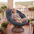 COMHOMA Papasan Chair, 36" Ergonomic Wicker Papasan Chair with Extra-Thick Soft Fabric Cushion, Heavy-Duty Steel Frame, 360° Swivel Base for Living Room, Lounge, Bedroom & Reading Nook – Grey