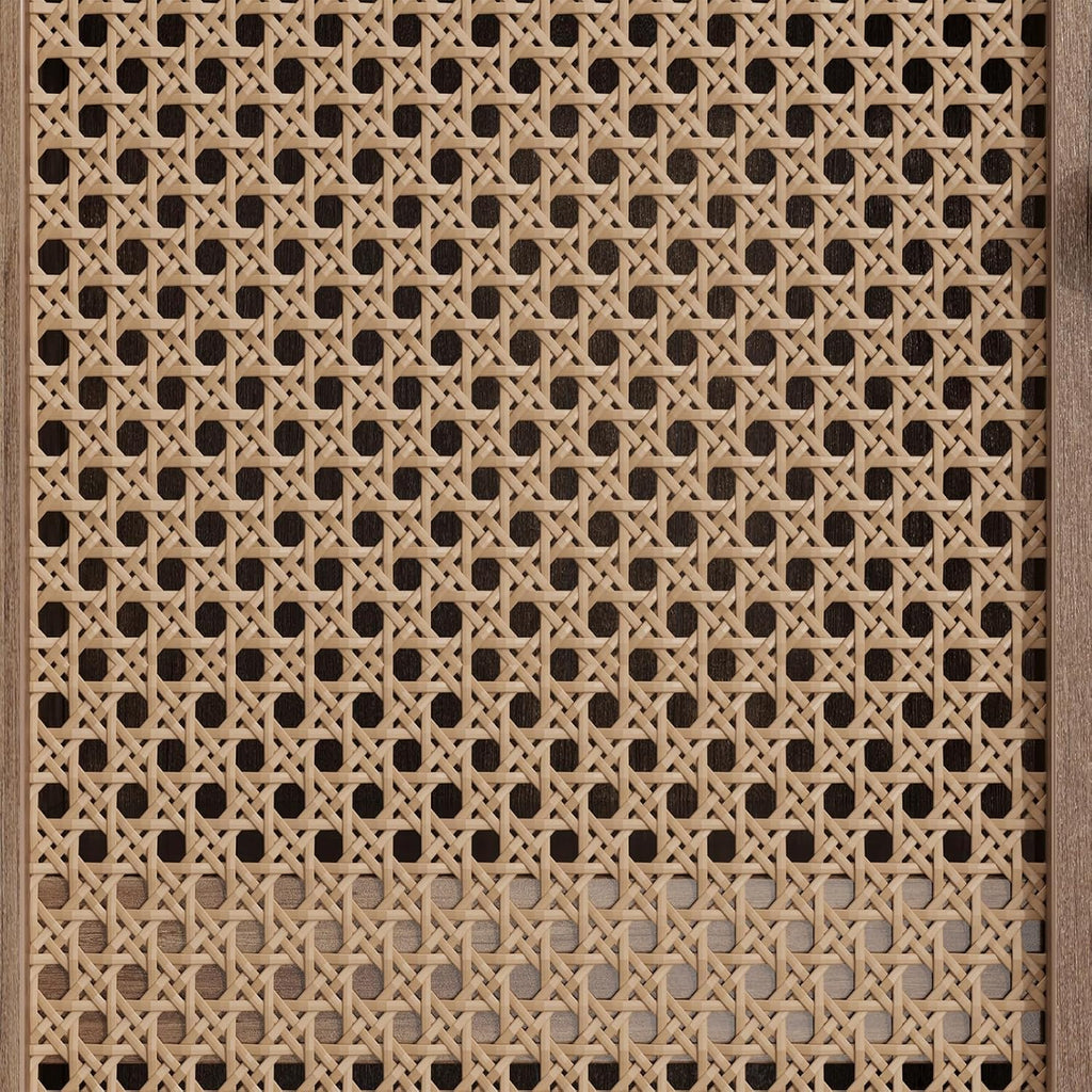 64" Tall Pantry Cabinet, Rattan Doors, 2 Drawers, Adjustable Shelves, Anti-Tip Design, Hard Wood, Walnut Finish for Kitchen, Dining, Living Room