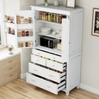 Merax 77" Tall Large Kitchen Pantry Storage Cabinet with 2 Doors & 2 Adjustable Shelves & 5 Drawers & 6 Side Door Shelves, Modern Freestanding Food Pantry for Dining Room, Living Room, White