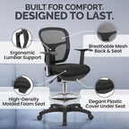 OfficeFactor Drafting Chair Tall Office Chair with Arms Executive Ergonomic Standing Desk Chair with Anti Scratch Wheels and Footrest
