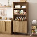 CARPETNAL Tall Storage Display Cabinet in Natural Oak- 70 Inch Bookshelf with Open and Closed Shelving - Modern Accent Cabinet for Living Room, Dining Room