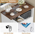 GarveeHome Kitchen Microwave Cabinet with Storage and Drawers, Modern Small Buffet Cabinet with Glass Doors and Adjustable Shelf, Wooden Sideboard with Wide Top for Dining Room, Living Room, White