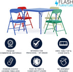 Flash Furniture Mindy Kids 5-Piece set Folding Square Table and Chairs Set for Daycare and Classrooms, Children's Activity Table and Chairs Set, Multicolor