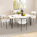 Giantex Sherpa Dining Chairs Set of 4, Upholstered Round Kitchen Chairs with Curved Backrest & Metal Legs, Modern Armless Side Chairs, White Boucle Accent Chairs for Dining Room, Living Room