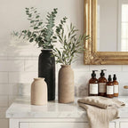 Ceramic Vase Set of 3, Small Flower Rustic Vase Home Decor Neutral Modern Farmhouse Boho Pampas Pottery Vases Decorative Centerpiece for Table Mantel Shelf Living Room Kitchen Bathroom