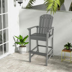 Giantex Outdoor HDPE Bar Stool, Tall Adirondack Chair with Armrests and Footrest, 30 Inches Counter Height Bar Stool for Garden, Backyard, Weather Resistance, Easy Maintenance (1, Gray)