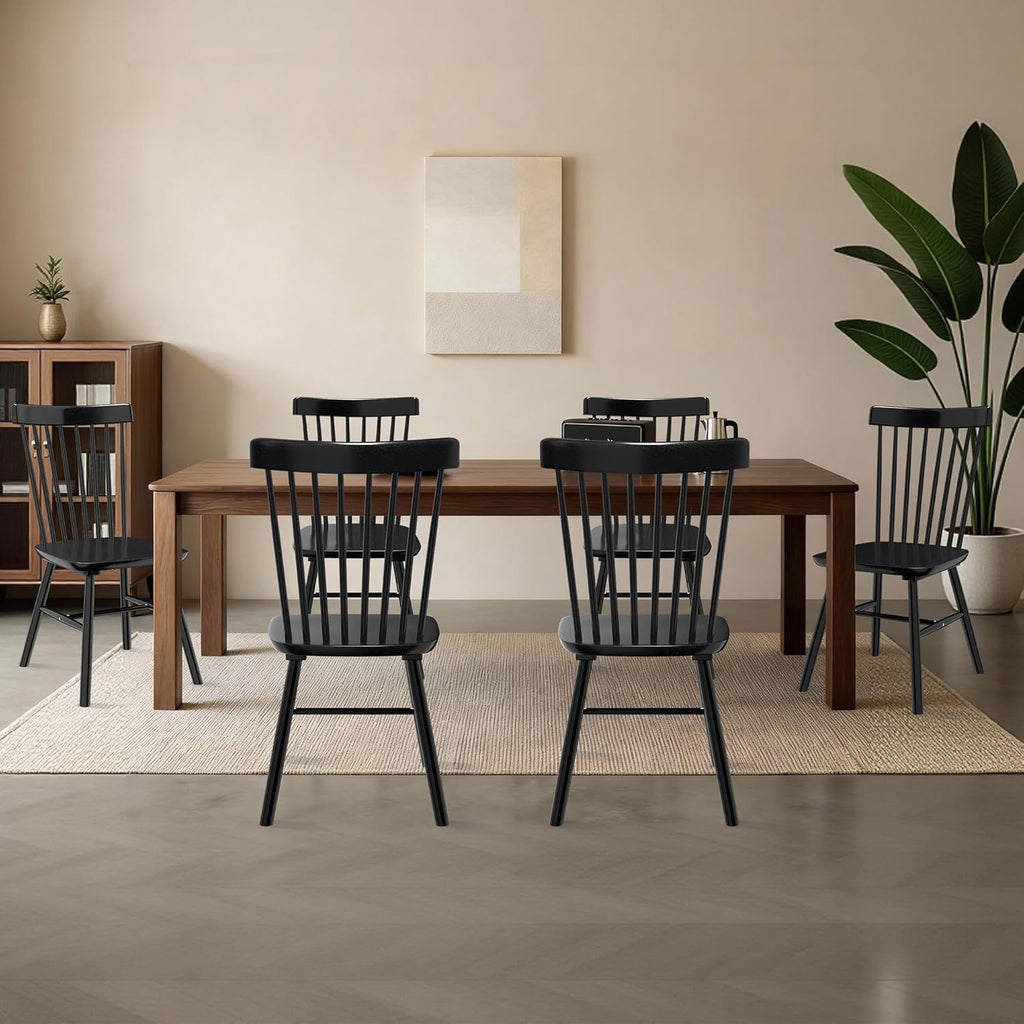AreShark Windsor Dining Chairs Set of 4, Farmhouse Wooden Dining Room Chairs, Solid Wood Kitchen Chairs with Spindle Back, Black