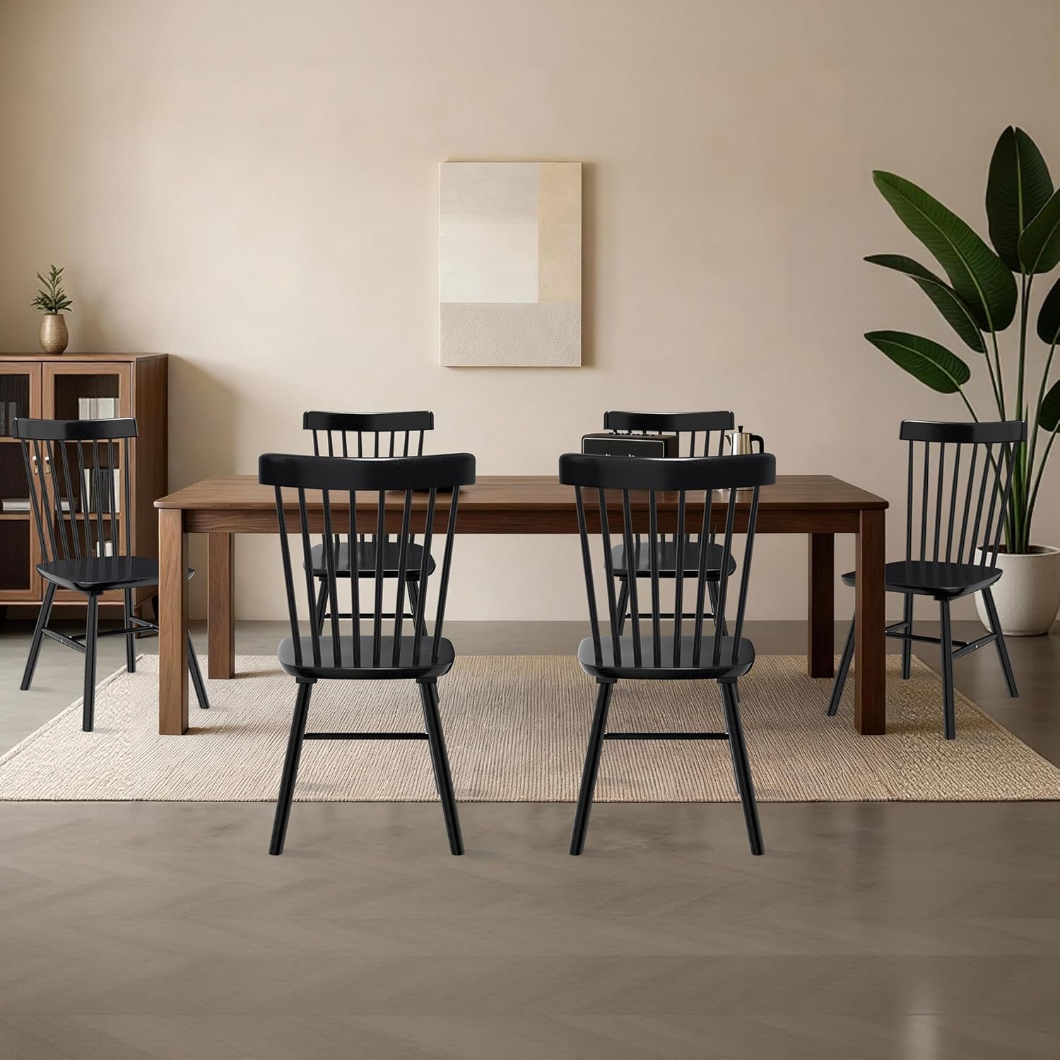 AreShark Windsor Dining Chairs Set of 4, Farmhouse Wooden Dining Room Chairs, Solid Wood Kitchen Chairs with Spindle Back, Black