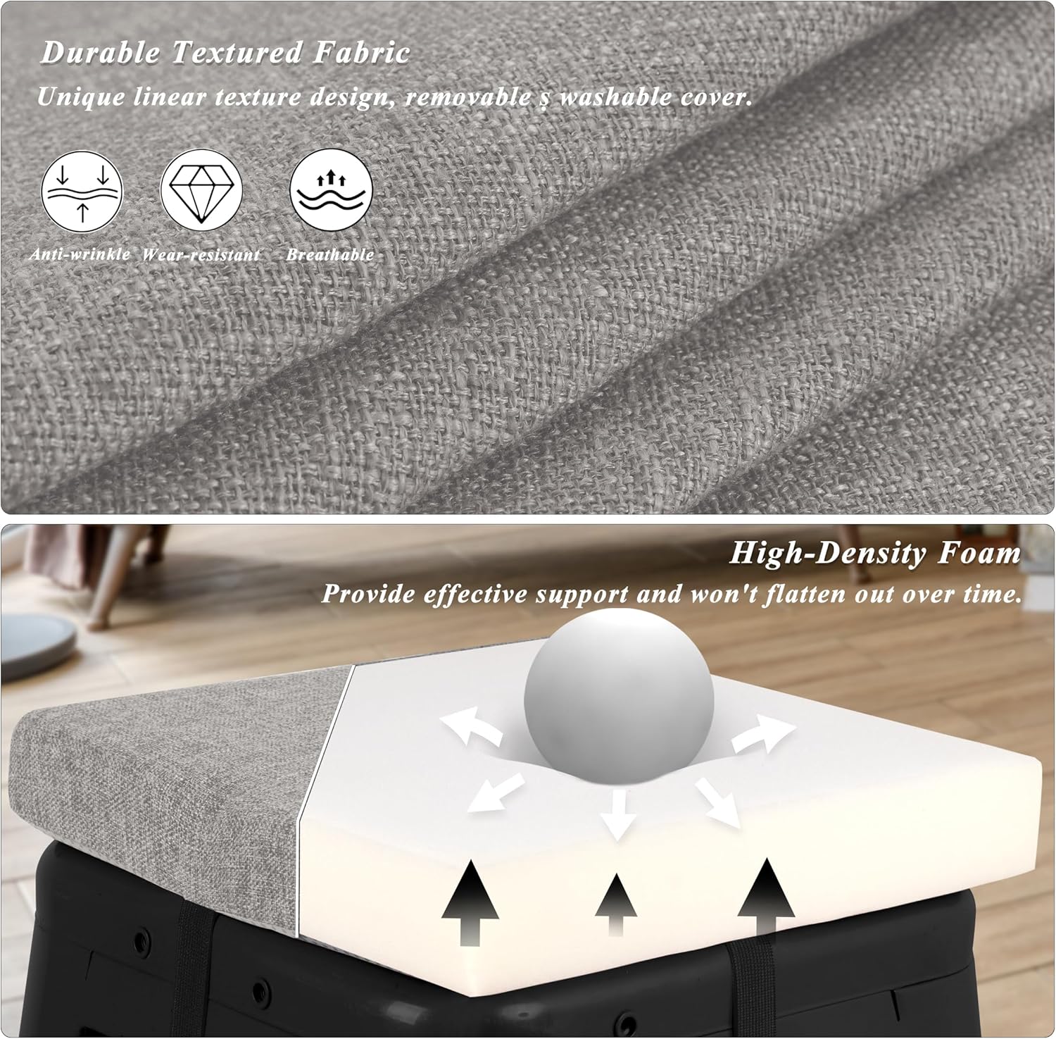 Square Bar Stool Cushions Set of 2 Non-Slip Chair Pads with Ties 2" Thick Chair Cushions with Machine Washable Cover 12" X 12" (Light Grey)
