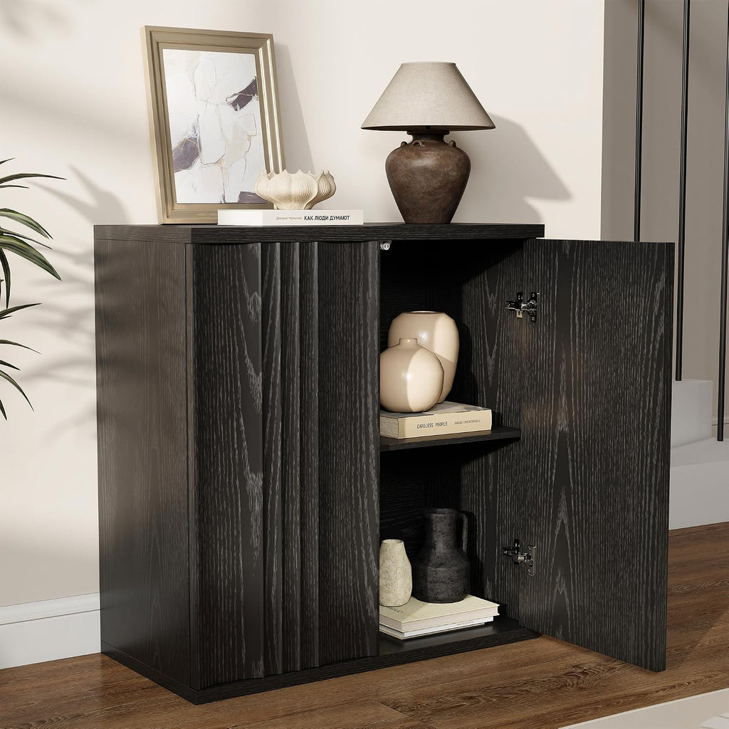 31.5" Buffet Cabinet with Storage for Living Room, Fluted Sideboard with Adjustable Shelves & Press-Spring Doors, Modern Coffee Bar Cabinet for Entryway & Kitchen, Black