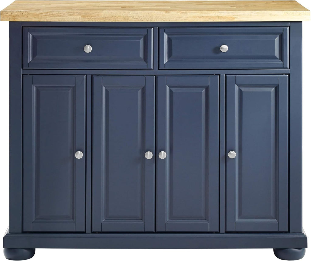 Crosley Furniture Madison Madison Kitchen Island, Microwave Stand, Coffee Bar, with Storage Shelves and Drawers, Navy