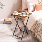HOOBRO Folding TV Tray Table, Wooden TV Tray, Portable Sofa Side Table, Industrial Snack Table End Table for Small Spaces, Space-Saving, Easy to Install and Fold, Rustic Brown and Black BF27BZ01