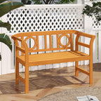 Tangkula Acacia Wood Outdoor Bench with Backrest, 2-Person Patio Wood Bench with Curved Armrests, Slatted Seat, Garden Bench Loveseat for Park, Yard, Lawn, Patio, 800 LBS Max Load