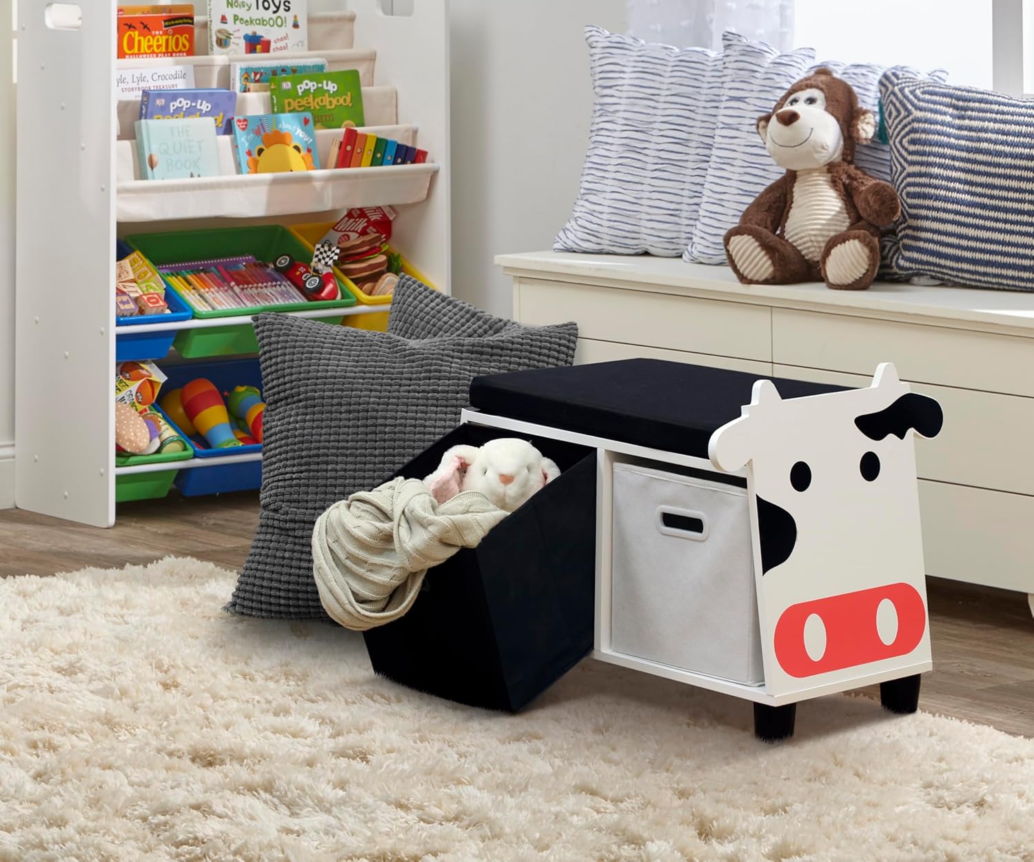 Children’s Cow Toy Storage Bench with Cushion