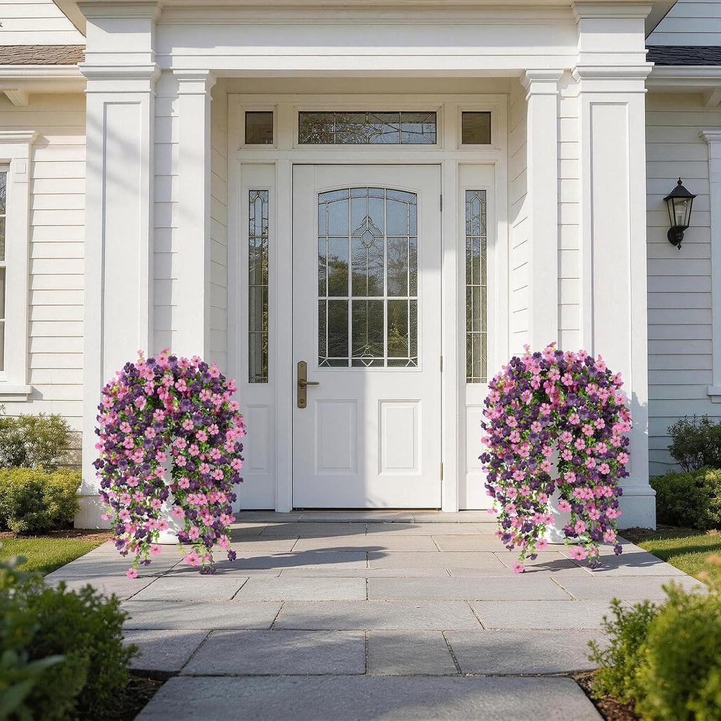 Artificial Hanging Flowers for Outdoors, 6PCS Faux Silk Artificial Flowers for Outdoors, UV Resistant Fake Flowers, No Fade Trailing Greenery, Decor for Home Porch Patio Balcony Garden Yard