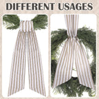 Brown Wreath Sash for Front Door - 2 Pcs Rustic Seersucker Wreath Sashes for Embroidery Monogram Home Decor, 60 Inch Boho Plain Stripe Wreaths Sash for Garland Window Wall Yard