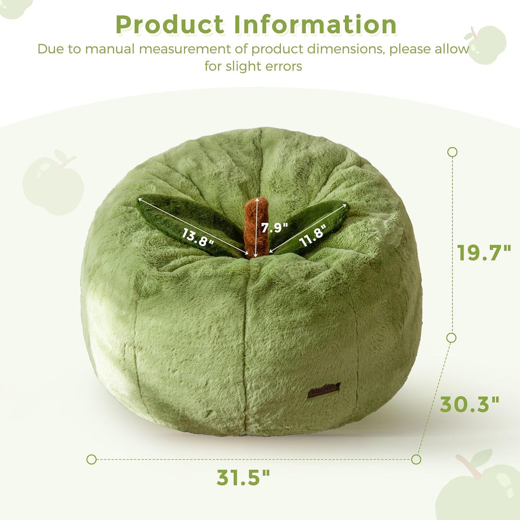 MAXYOYO Kids Bean Bag Chair, Apple-Shaped Toddler Sofa with Fur Fabric | Cute Bean Bag Sofa for Boys and Girls, Plush Floor Chair Seat for Bedroom, Playroom, Reading Corner