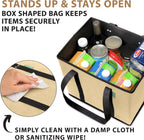 Reusable Grocery Bags (3 Pack) – Heavy Duty Reusable Shopping Bags for Groceries with Box Shape to Stand Up, Stay Open, Fold Flat – Large Tote-Bag is Foldable with Long Handles & Hard Bottom (Beige)