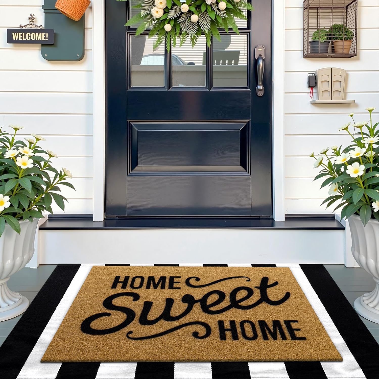 OLANLY Front Door Mat, Low Profile Doormat, Stain and Fade Resistant, Easy to Clean, for Indoor and Outdoor Entrances, Patio Porch or Entryway, Brown (30x17 Inch, Home Sweet Home)