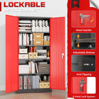 Bonusall 72" Metal Garage Storage Cabinet， Heavy-Duty Steel Cabinet with 2 Locking Doors & 5 Adjustable Shelves for Home