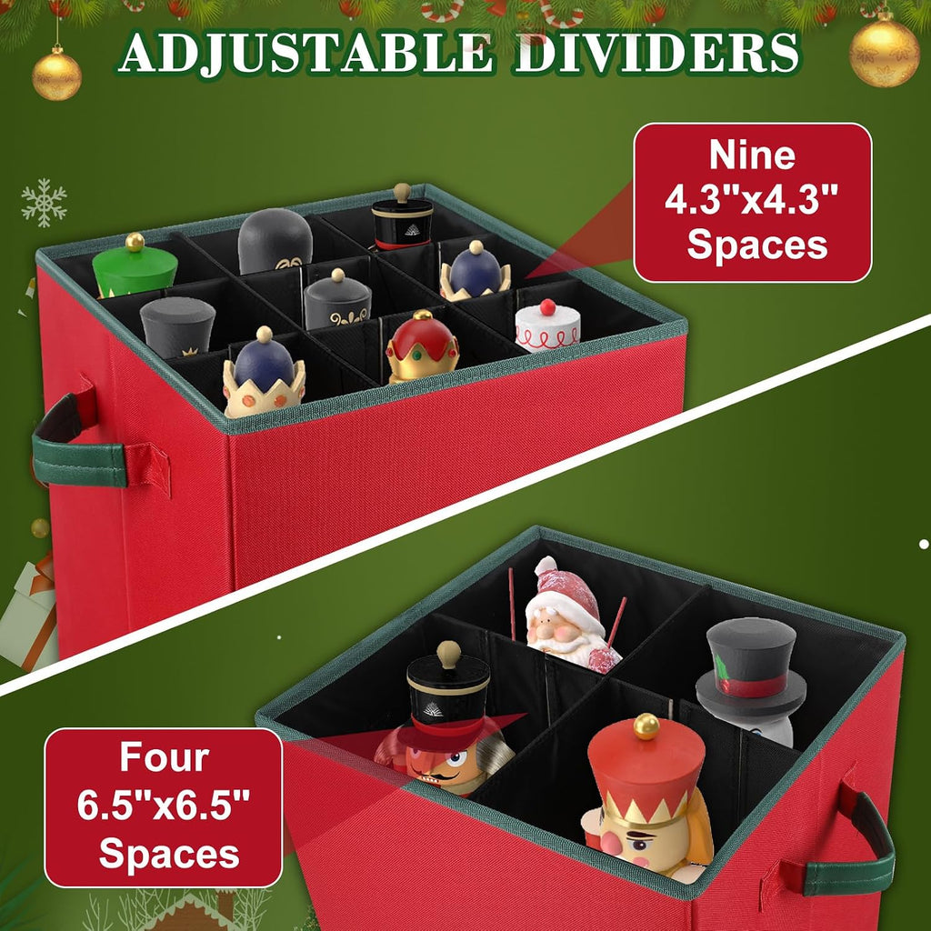 Christmas Nutcracker and Figurine Collectible Storage Box ,Christmas Storage Box with Adjustable Dividers, Holiday Decor Organizer Holds Up to 16’’ Tall Ornaments,Ideal for Nutcrackers and Figurines