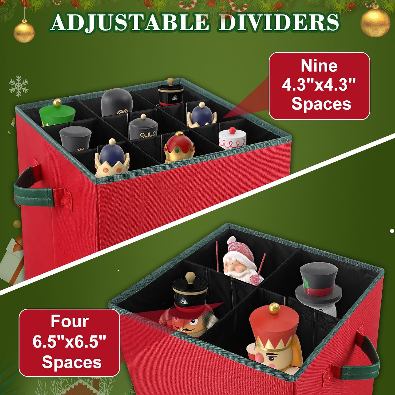 Christmas Nutcracker and Figurine Collectible Storage Box ,Christmas Storage Box with Adjustable Dividers, Holiday Decor Organizer Holds Up to 16’’ Tall Ornaments,Ideal for Nutcrackers and Figurines