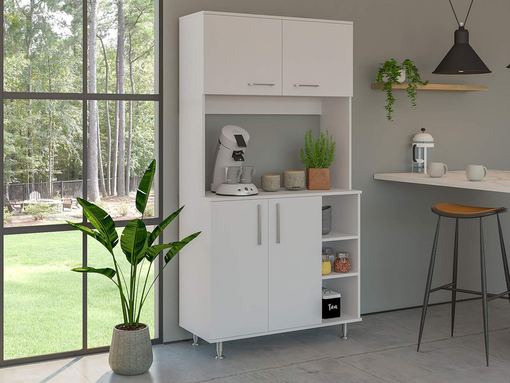 Kitchen Pantry Cabinet, 3 Shelves, Open Rack Storage, 37 Inch Countertop