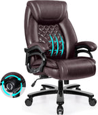 Big and Tall 500lbs Office Chair,Heavy Duty Large PU Leather Executive Desk Chair with Wide Seat, Adjustbale Ergonomic Lumbar Support High Back Rocking Computer Chair for Heavy People (Brown)