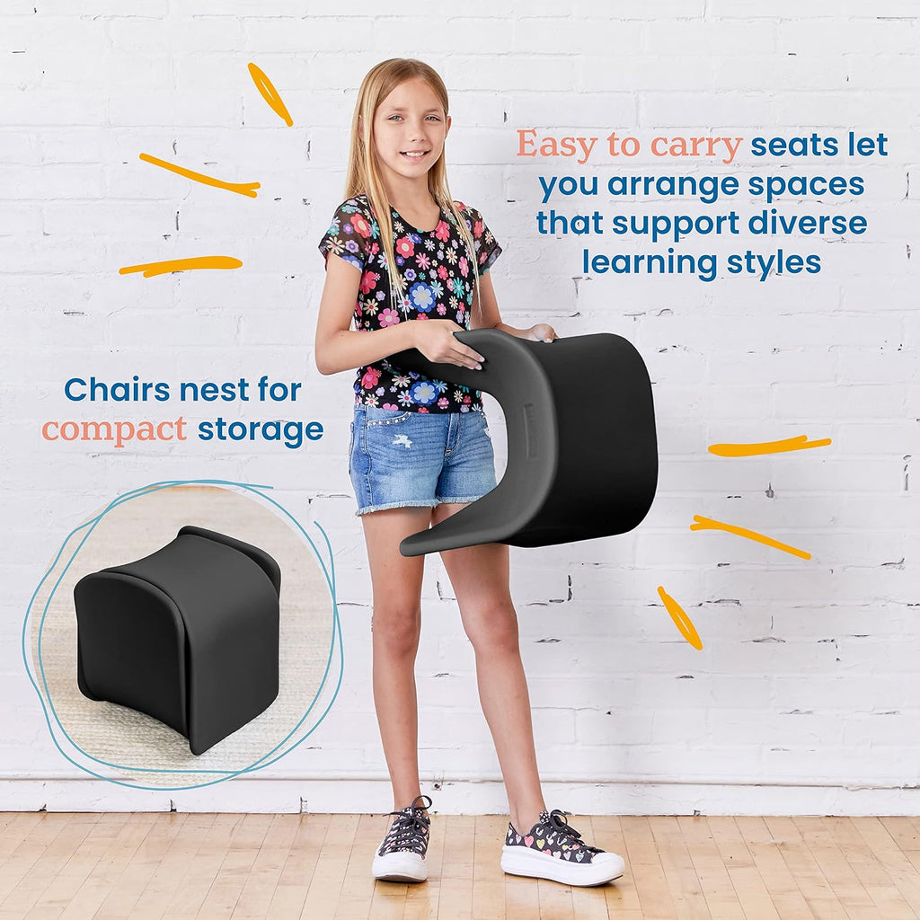 ECR4Kids Wave Seat Perch Stool, 14in - 15.1in Seat Height, Flexible Seating, Black, 2-Pack