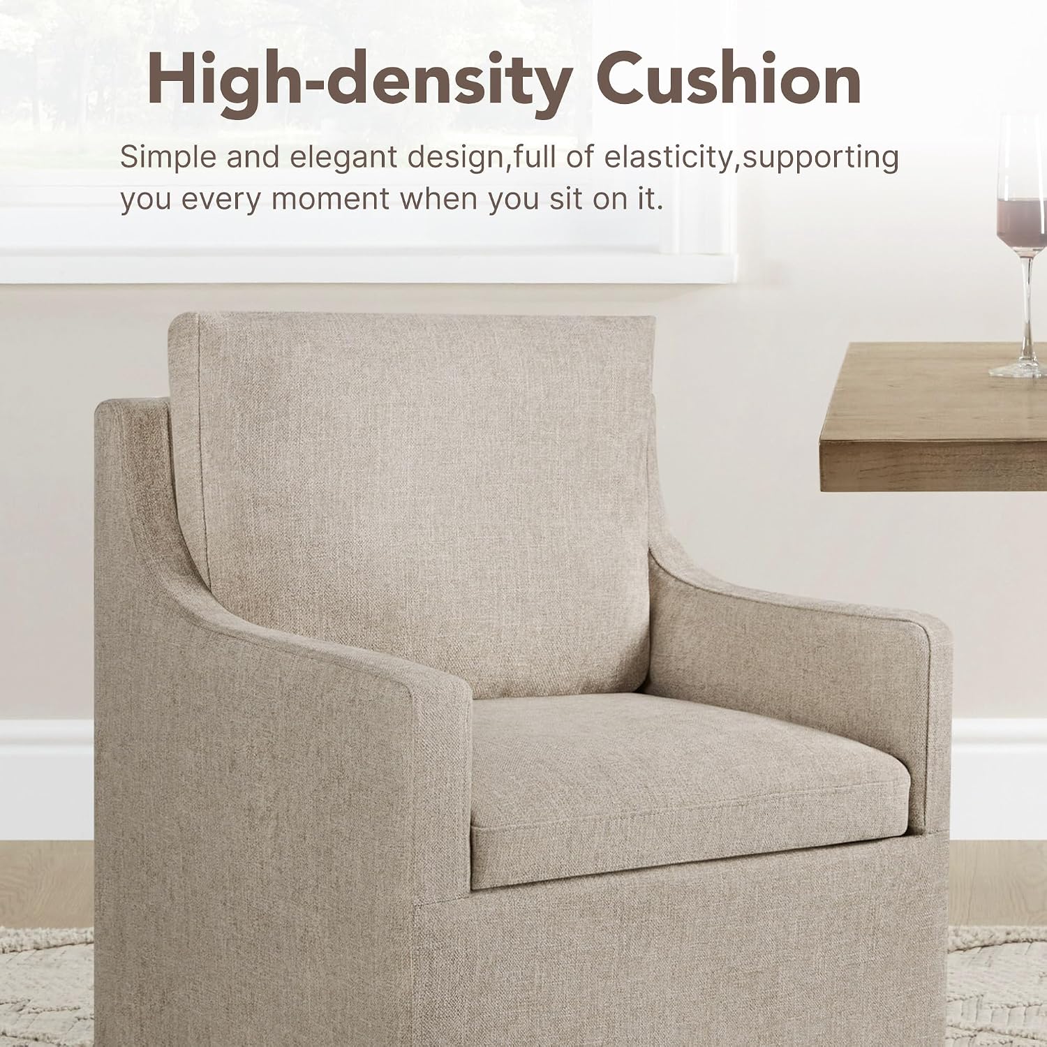 KISLOT Upholstered Dining Chairs Set of 2, Modern Dining Room Chairs with Casters & Washable Cover, Rolling Accent Chair with Hidden Storage for Kitchen, Farmhouse, Linen, 2 Box